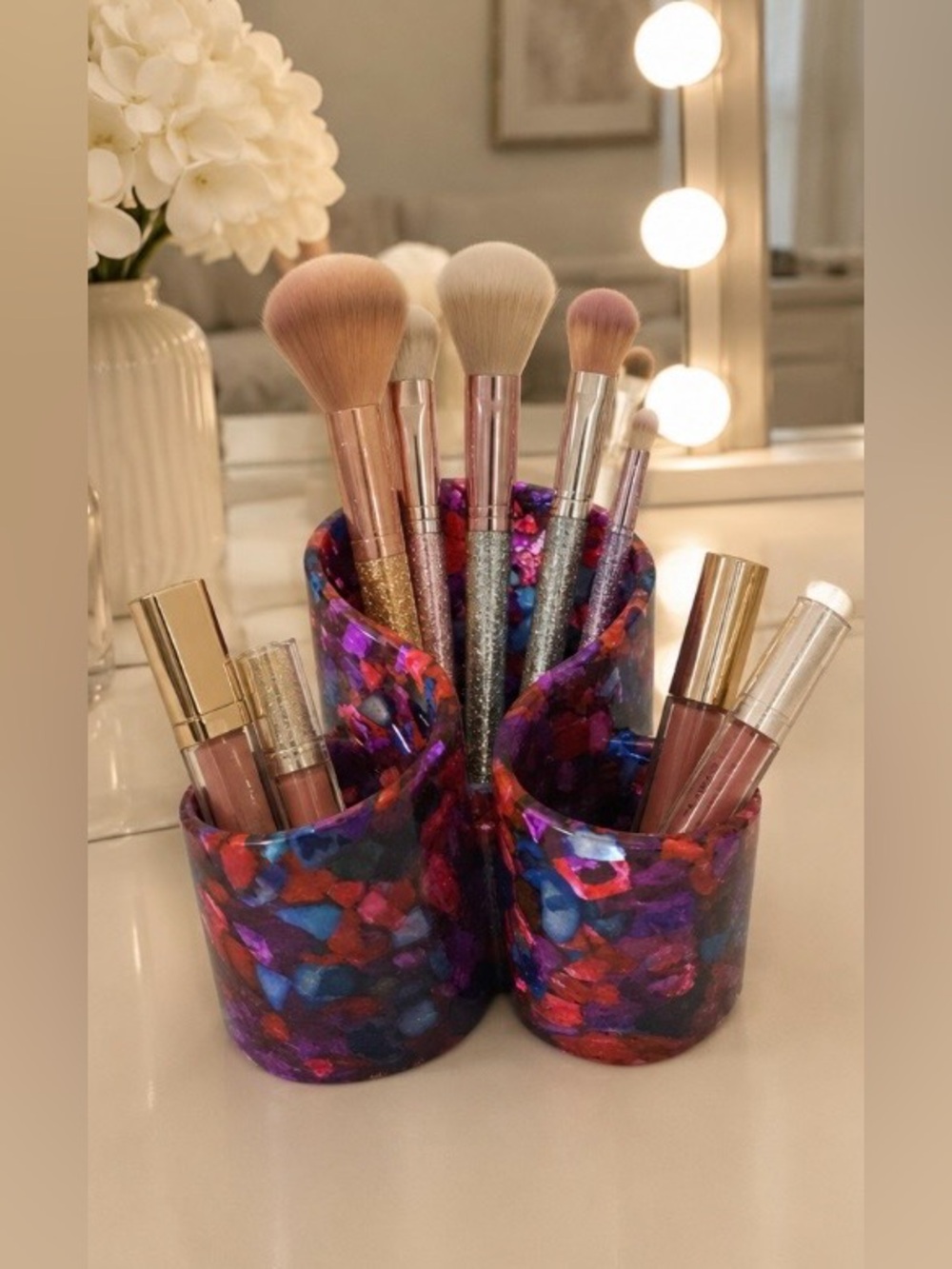 Mosaic Makeup brush organizer- handmade epoxy resin